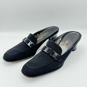 Salvatore Ferragamo Blk Signature Black Mules Slip On Flats Shoes